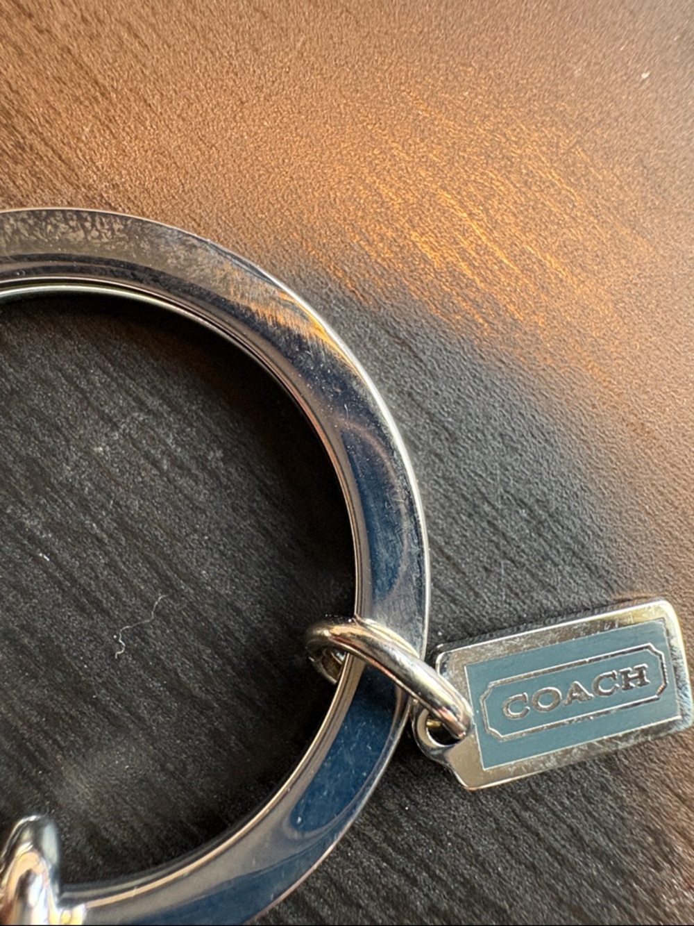 Coach Silver Flower Key Ring with Dark Gray Green Petals - Picture 3 of 4